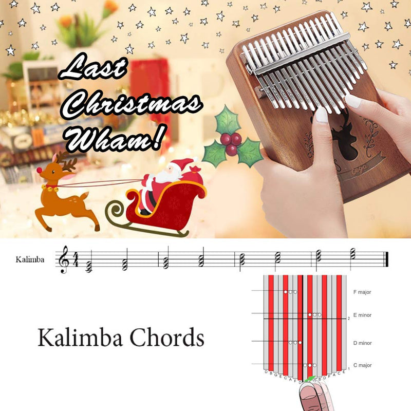 Reindeer Pattern Kalimba - 17 Keys kalimba Thumb Piano, High Performance Professional Musical Instrument Mbira Finger Piano with Tuning Hammer,Gifts for Kids and Adult Beginners (Brown)