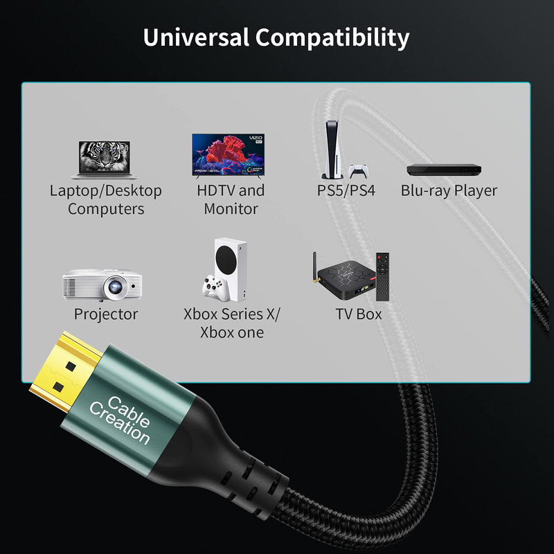 HDMI Cable for PS4, CableCreation 8K HDMI Cable 10ft (48Gbps, 8K/60Hz) - 10 Feet, Xbox Series X HDMI Cable, eARC HDR HDCP 2.2 2.3 with PS5 PS4, MacBook Pro 2021, Roku TV, Sony TV, Samsung TV Green