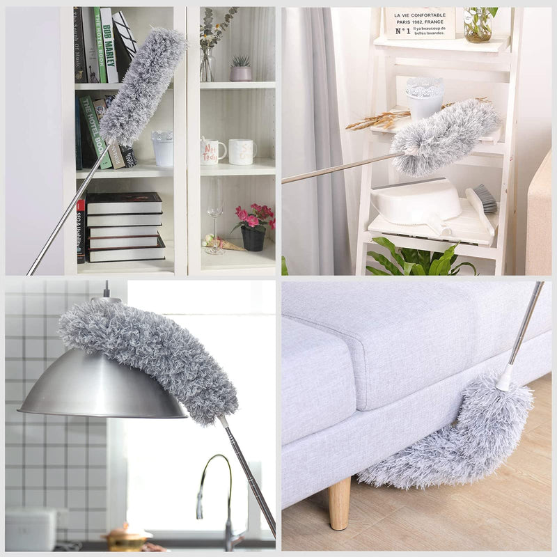 [AUSTRALIA] - Microfiber Duster for Cleaning, 100" Extension Pole Telescoping Duster, Bendable & Washable Dusters for Clean Cobwebs, Ceiling Fan, High Ceiling, Blinds, Furniture, Cars Gray 