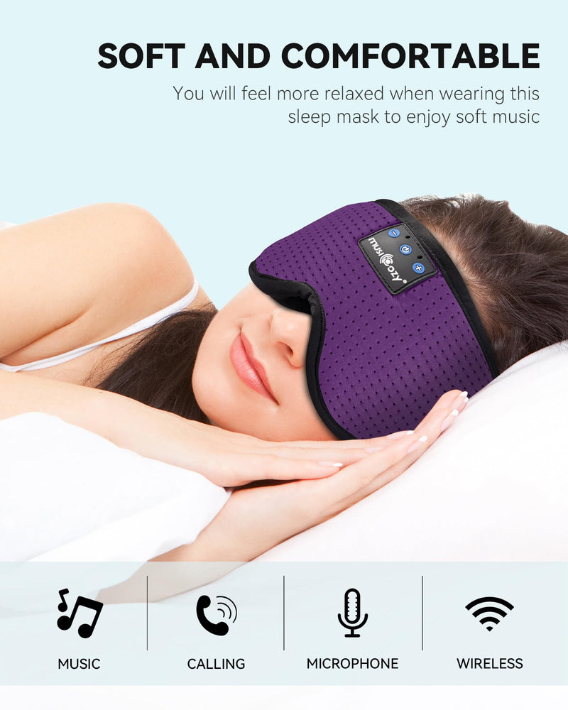 MUSICOZY Sleep Headphones Bluetooth Sleep Eye Mask for Sleeping Wireless Music Sleeping Headphones Headband Eye Mask Sleep Earbuds for Side Sleepers Men Women with Speakers Cool Tech Gadgets(Purple) Purple