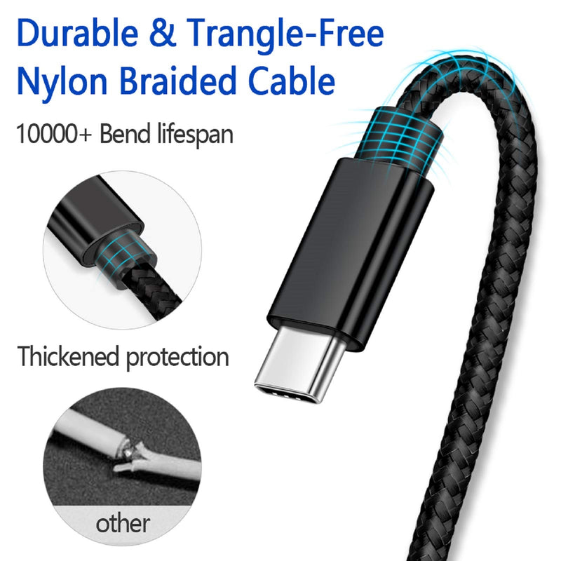 USB C Cable 10ft,Type C Charging Cable for S9 Charger Cable Fast Charging Cord, Extra Long Nylon Braided Cable for Sumsung Galaxy S10 S8 Plus Note9 8, Moto Z, Google Pixel, LG V40, BLU G9 Pro-Black Black 1