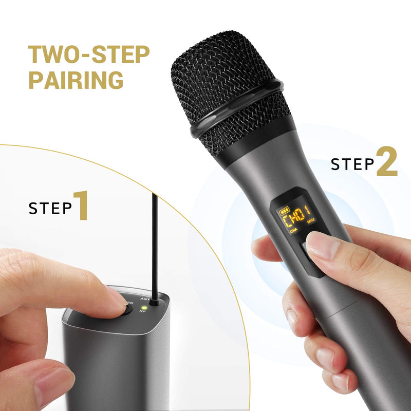 Wireless Microphone, TONOR UHF Metal Cordless Handheld Mic System with Rechargeable Receiver, 1/4” Output for Amplifier, PA System, Singing Karaoke Machine, 200ft (TW-620)