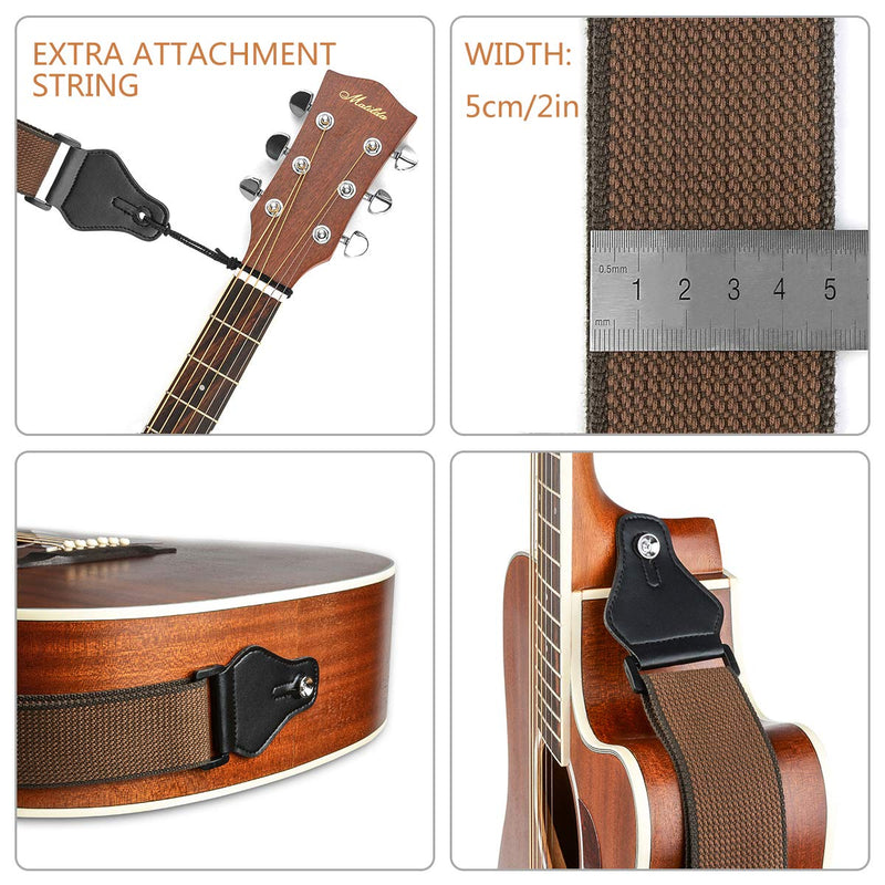 BestSounds Guitar Strap with 3 Pick Holders 100% Soft Cotton Strap For Bass Electric & Acoustic Guitars (Coffee) Coffee