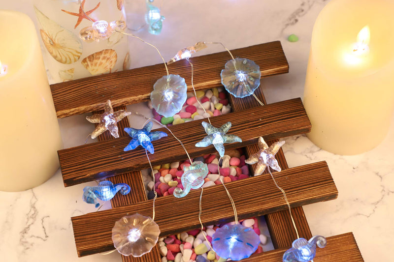 [AUSTRALIA] - Nautical Theme String Lights, 10 ft 30 LEDs Sand Dollars Seahorse Starfish Beach Led Fairy Lights USB Plug or Battery Powered with Remote, Christmas Wedding Party Home Garden Bedroom Wall Decoration 