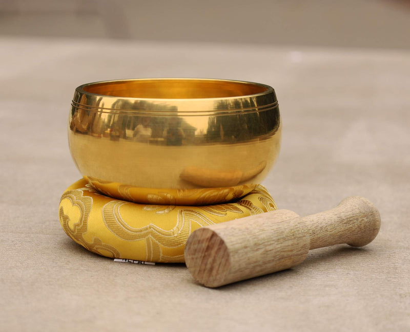 DharmaObjects Tibetan Ring Gong Meditation Singing Bowl Mallet Cushion Set Small