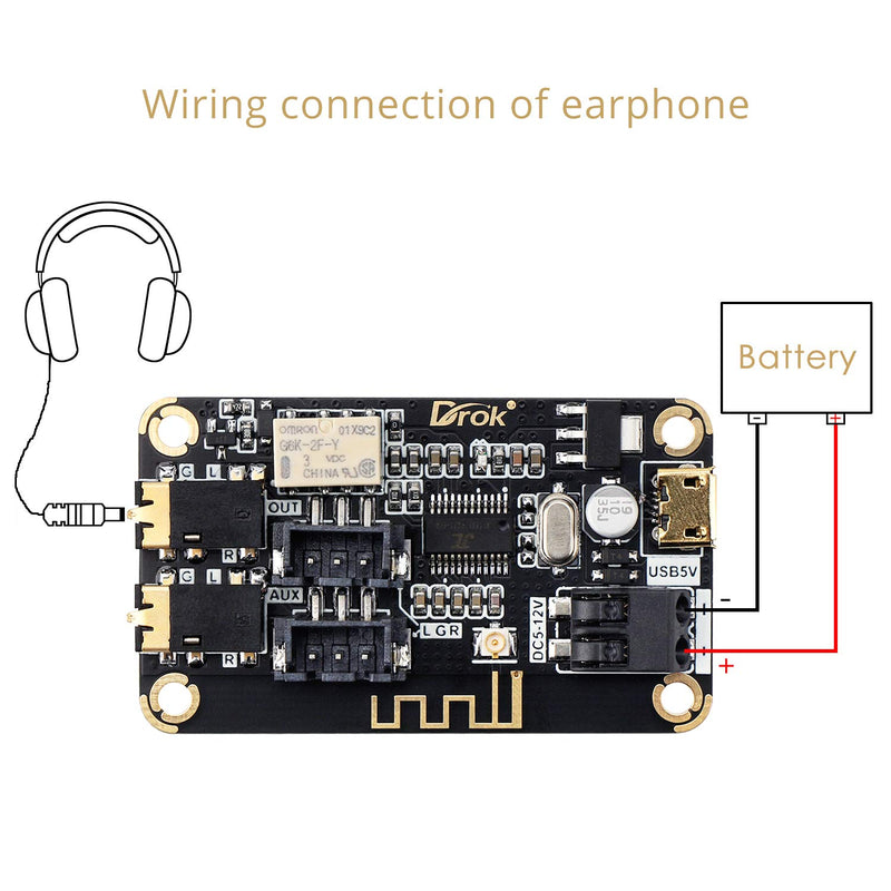 Blue~Tooth Board, DROK Audio Receiver Blue~Tooth Module DC 5V-24V 12v Portable Wire~Less Electronics Stereo Music Receive Circuit Chip with Micro USB Port for Headphone Speaker Home Sound System DIY