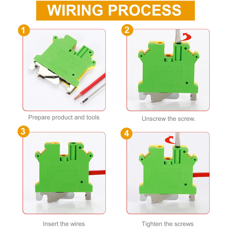 Erayco USLKG5N DIN Rail Mounted Ground Circuit Connection Terminal Block, 600V 30A, Screw Clamp (Pack of 20)