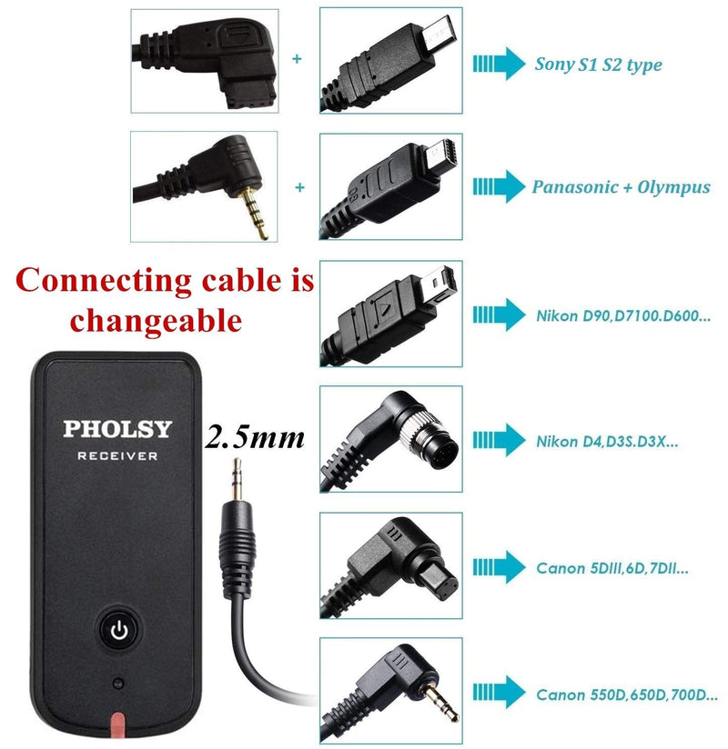 PHOLSY Wireless Timer Remote Control with Intervalometer HDR Compatible with Canon EOS R RP R6 R5 90D 250D 850D 5D 6D-II 7D 7D-II 10D; for Olympus EM1X EM1-II EM5-III; for Fuji GFX100 XT3 XT4 XT30 Compatible with Canon / Fuji / Olympus