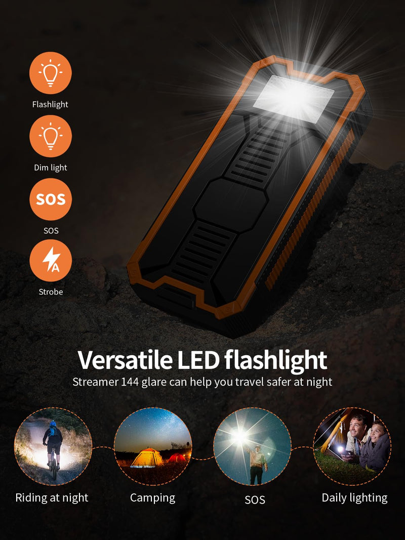 Power-Bank-Solar-Charger - 30000mAh Solar Power Bank, PD 20W Quick Charge,Drop-Proof Waterproof Dustproof Built-in LED Flashlight for iPhone, Tablet, Samsung and More USB Device(Orange) Orange