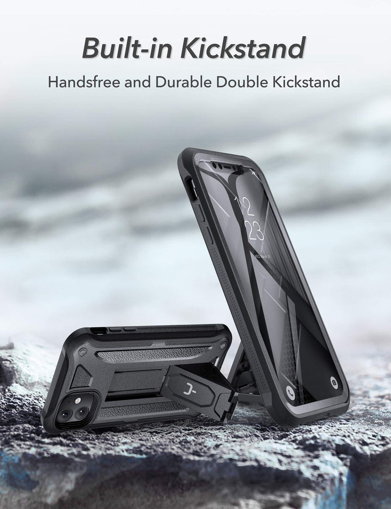 YOUMAKER Designed for iPhone 11 Case, Heavy Duty Protection Kickstand with Built-in Screen Protector Shockproof Cover for iPhone 11 6.1 Inch - Black