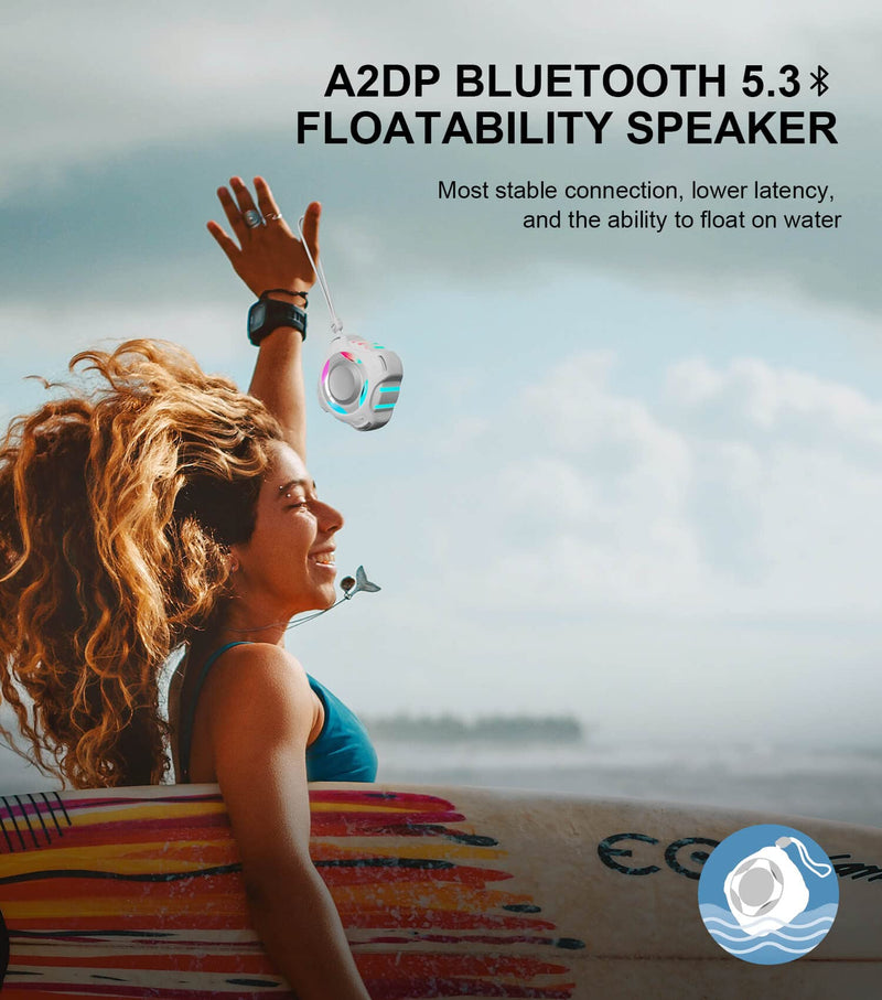 Shower Bluetooth Speaker, Portable IPX7 Waterproof Speaker with Multiple Light, Floating, Wireless Speaker with Punchy Bass and Loud HD Sound 2000mAh for Travel Beach Shower, Gift for Men, Women Space Gray