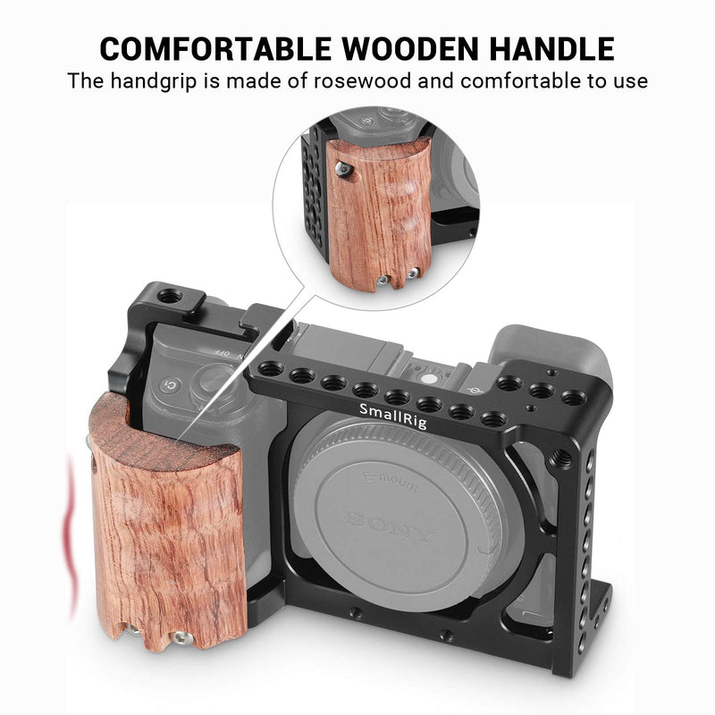 SMALLRIG Camera A6300 Cage for Sony A6000 / A6300 with Wooden Handle Handgrip - 2082