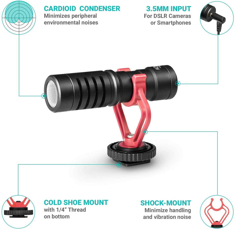 Movo VXR10 Universal Video Microphone with Lightning Dongle Adapter - Includes Shock Mount, Deadcat Windscreen, Case - Compatible with iPhone 12, 11, 11 Pro, XS, XR, X, 8, 7, 6S, 6, 5S, iPad and More