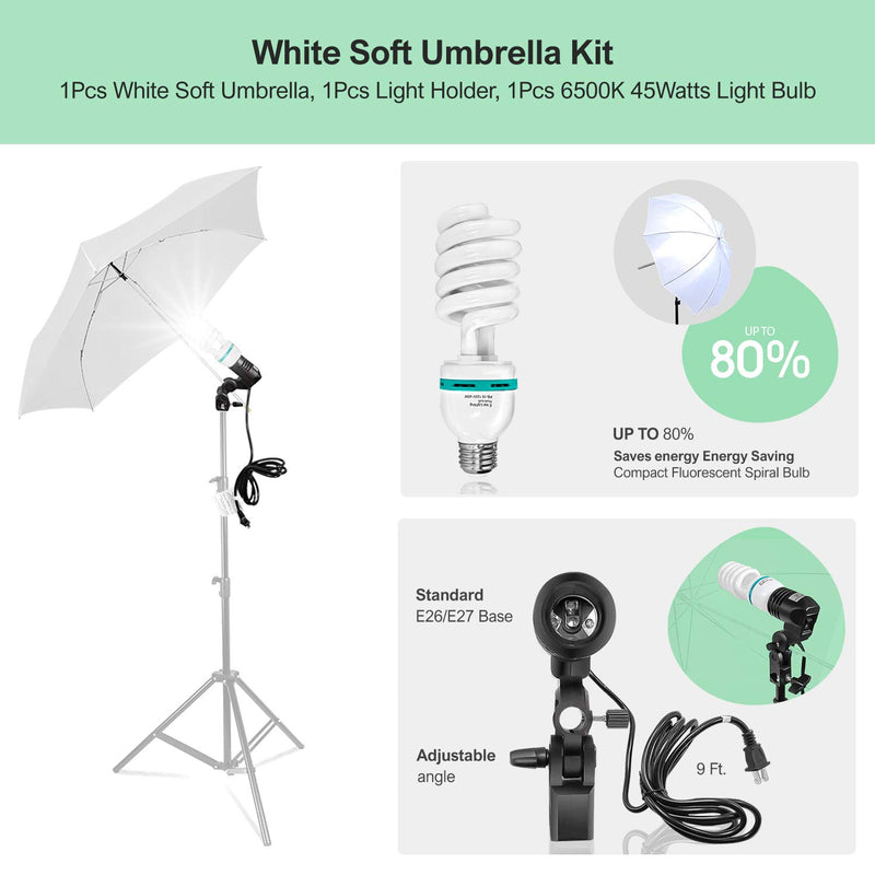 LS LIMO STUDIO LIMOSTUDIO 33" 3-Fold Ultra-Compact Professional Photography Studio Lighting Flash Translucent White Soft Umbrella Kit, Light Holder, 6500K Lighting Bulb, Portrait Shooting, AGG3107