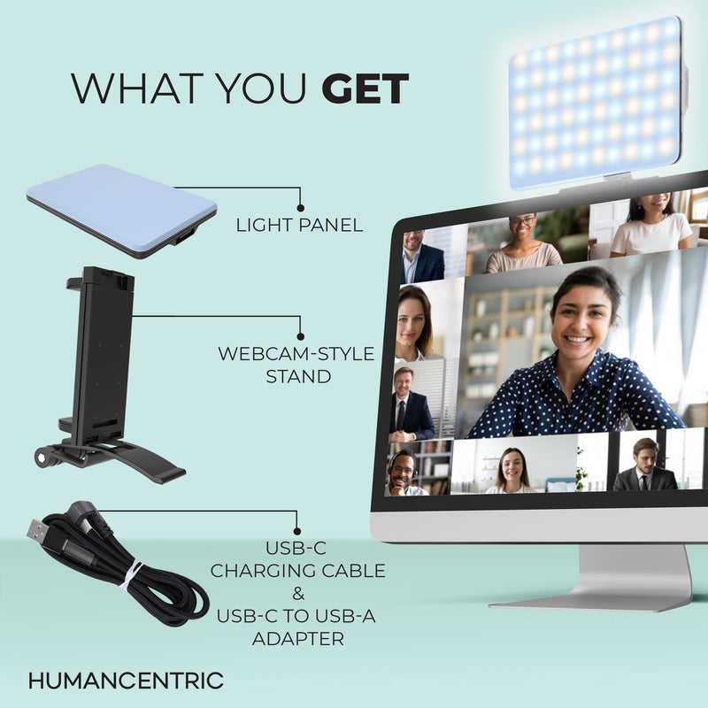 [AUSTRALIA] - HumanCentric Video Conference Lighting Kit, Camera Light for Zoom Meetings, Streaming Video Face Light, Easy Setup for Remote Work, Computer Monitor or Laptop Light for Video Conferencing 