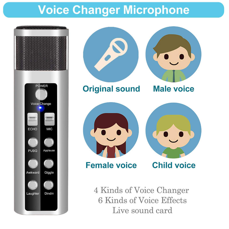 REMALL Voice Changer Microphone for Phone, Podcast Microphone for Podcasting Video Recording, Live Streaming, Singing, Karaoke, Gaming Mic Kit for Computer Silver