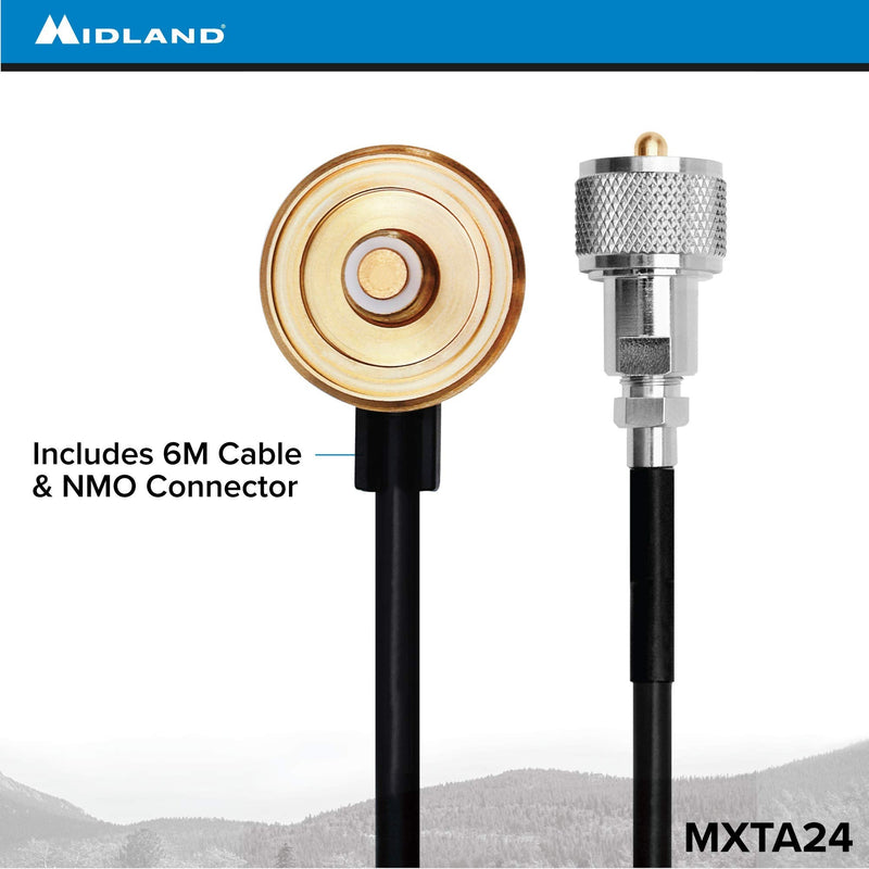 Midland – MXTA24 Low Profile Antenna Cable with NMO Connector – CB Antenna Cable Extension – 6 Meters (19 ft) with Removable UHF Connection