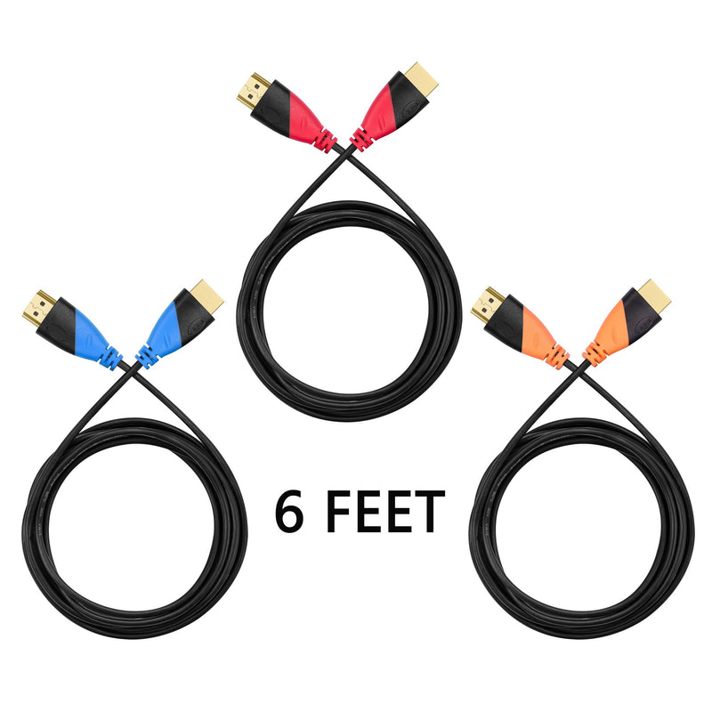 High-Speed HDMI Cable(3 Pack)-6ft with Gold Plated Connectors, Bonus Right Angle Adapter and Cable Tie, Support Ethernet, 3D,1080P
