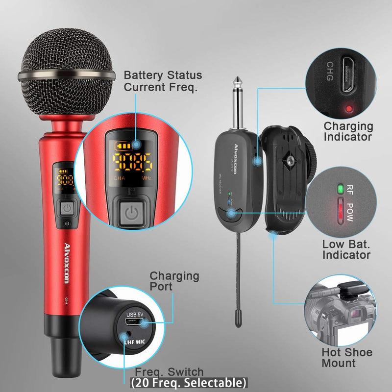 [AUSTRALIA] - Wireless Microphone System, Rechargeable UHF Dynamic Handheld mics for iPhone, DSLR Camera, Karaoke, PA Speaker, DJ, Video Vocal Recording, Singing, YouTube, Podcast, Vlog, Church, Interview 