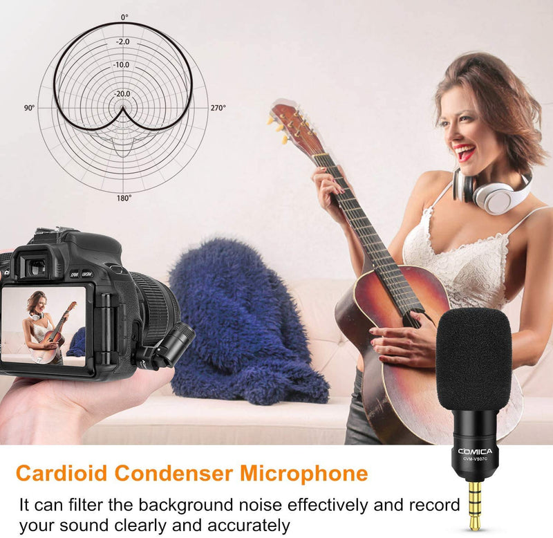 Mini Microphone for Camera/Phone, COMICA CVM VS07 Universal Plug-in Microphone for Smartphones, Camera,Gopro and Stabilizer, Perfect for Vlog YouTube Podcast Video Recording and Interview (TRRS/TRS)