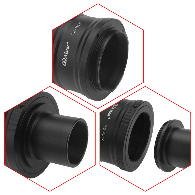 Alstar T/T2 Lens Mount Adapter Ring and M42 to 1.25" Telescope Adapter (T-Mount) for Sony-NEX Camera - Precision machined T2 Adaptor Ring for All Sony NEX Compact System Cameras