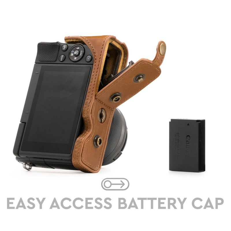 MegaGear Ever Ready Leather Camera Case Compatible with Canon EOS M200, M100 (15-45mm) Light Brown