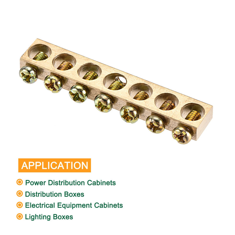 MECCANIXITY Terminal Ground Bar Screw Block Barrier Brass 7 Positions 58.5mmx5.7mmx10mm for Electrical Distribution 3 Pcs