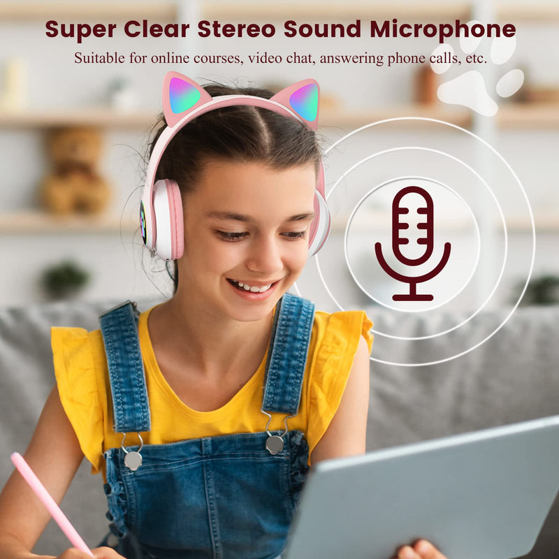 [AUSTRALIA] - DVUIYYL Kids Headphones for School, Wireless Headphones for Kids and Adults, Kids Bluetooth Headphones with Microphone, Cat Ear Headphones for Girls and Boys 