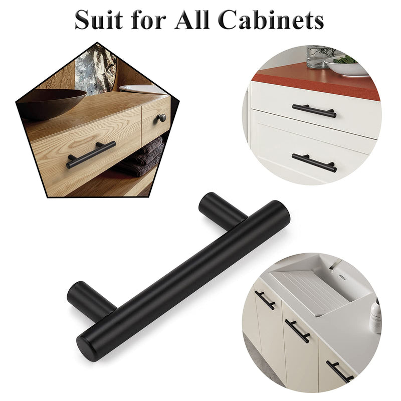 Probrico 5 Pack| Flat Black 3 Inch Center-to-Center Bar Cabinet Pull Modern Cabinet Hardware Kitchen Cabinet T Bar Handles Dresser Pulls, 5 Inch Total Length hole center 3"