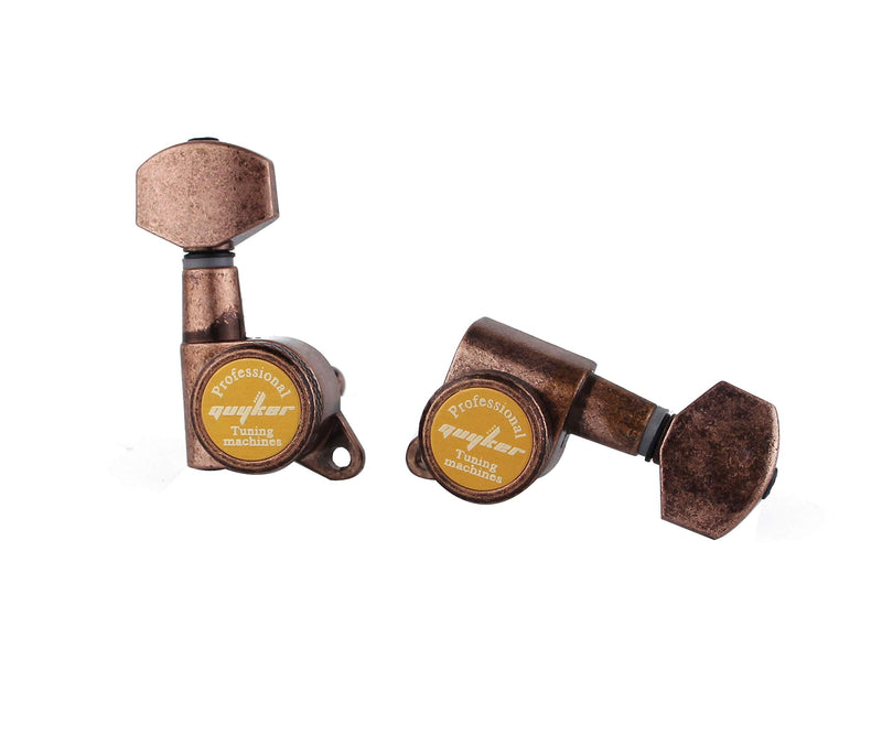 [AUSTRALIA] - Guyker Guitar Locking Tuners (3L + 3R) - 1:18 Lock String Tuning Key Pegs Machine Head Replacement for ST TL SG LP Style Electric, Folk or Acoustic Guitars - Antique Bronze 3L + 3R 