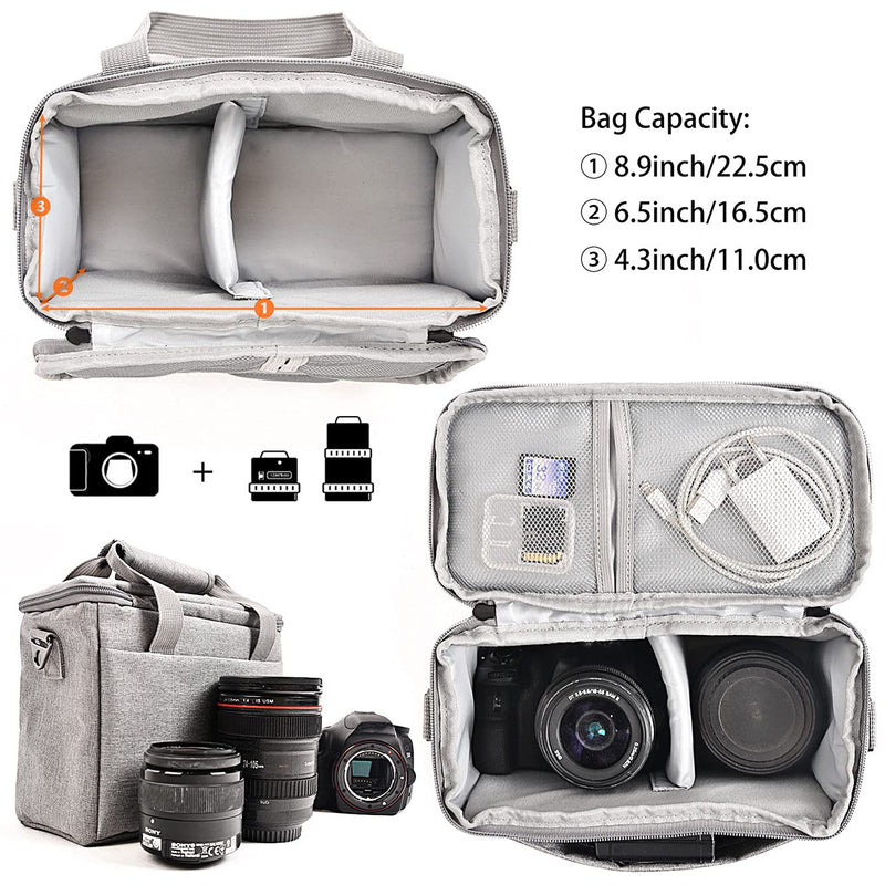 FOSOTO Camera Bag Case with Waterproof Rain Cover Compatible for Nikon D3500 D5600 D7500 D610 Canon EOS 4000D 2000D SL3 T7 M50 M6 SX530 Fujifilm X-T20,Grey Gray