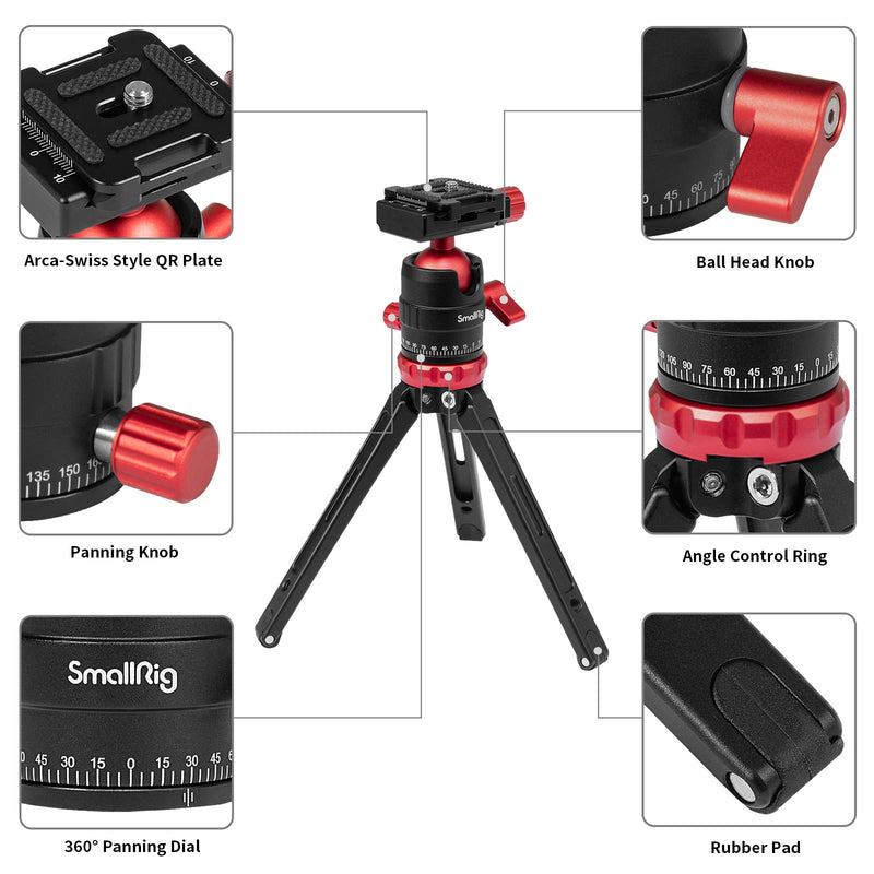 SmallRig Tripod for iPhone Desktop Mini Tripod - Aluminum Alloy 20 inches/ 50 cm with 360 Degree Ball Head, 1/4 inch Quick Shoe Plate for Vlogging DSLR Camera Video, Load up to 11 pounds 3033