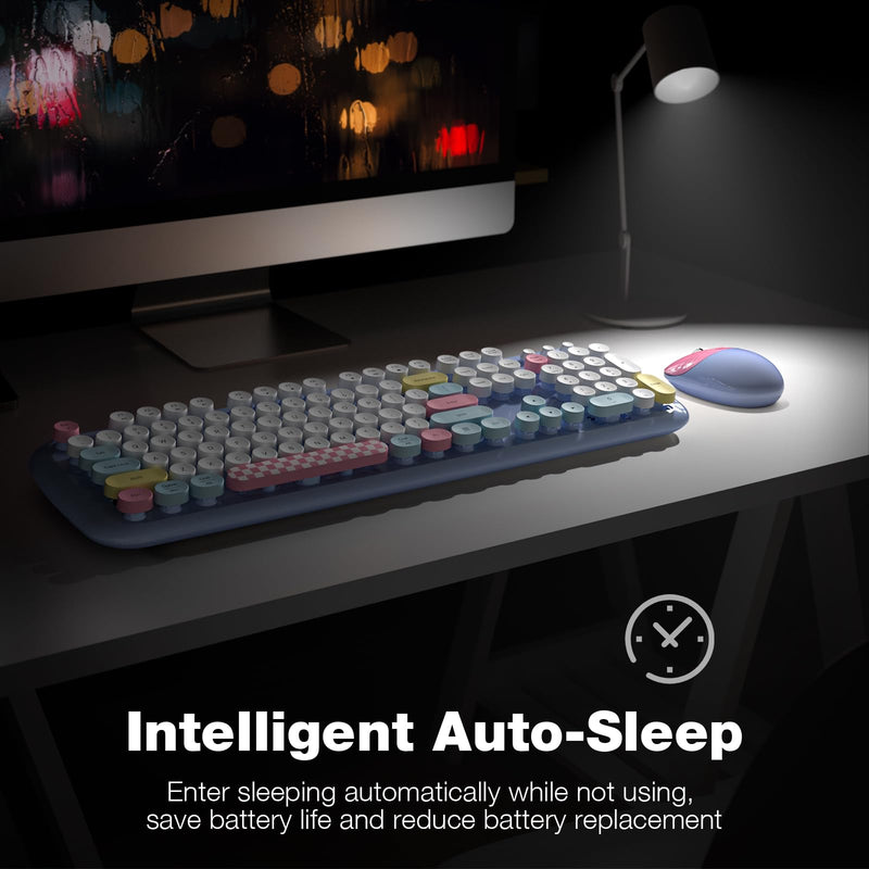 [AUSTRALIA] - Wireless Keyboard and Mouse Combo, 2.4G Retro Typewriter Wireless Keyboard with Number Pad and Cute Ambidextrous Wireless Mouse for Computer Laptop 