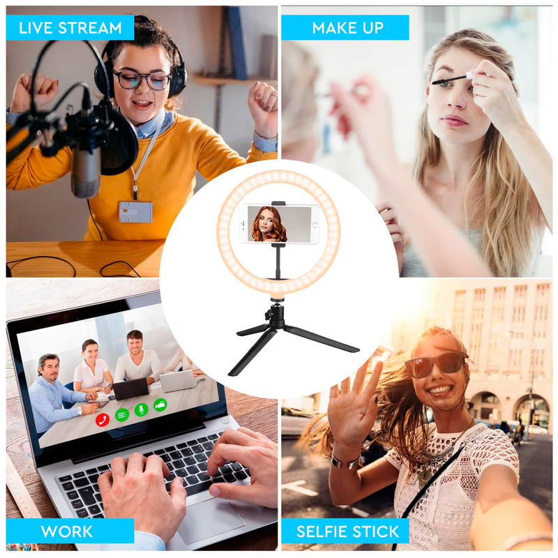 LED Ring Light 10 Inch - Dimmable Desk Makeup Ring Light for Photography, Shooting with 3 Light Modes & 10 Brightness Level with Tripod Stand, Ball Head & Phone Holder for Live Streaming&YouTube Video 10 Inch KIT