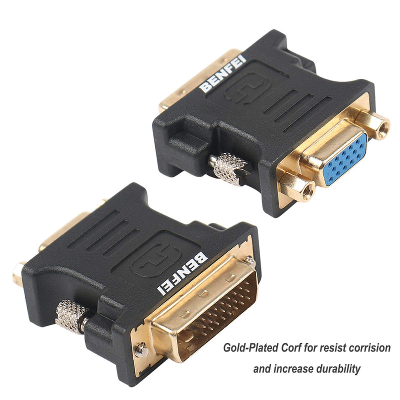 DVI-I to VGA Adapter, Benfei 2 Pack DVI 24+5 to VGA Male to Female Adapter with Gold Plated Cord