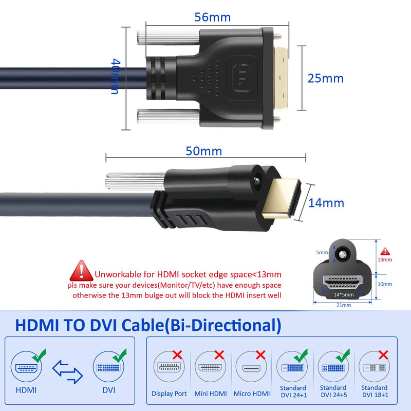 hdmi to dvi Cable,Bi-Directional,hdmi to dvi Adapter,StrongerTek 4k@60Hz hdmi to dvi with Screw Lock and Protect Cap,28AWG,OD8.5mm,Stronger Anti-EMI (3.0m/10ft) 3.0 Meters