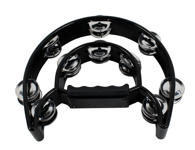 YMC TAM20-BLACK Double Row Tambourine - Metal Jingles Hand Held Percussion Ergonomic Handle