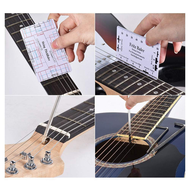 Guitar Repairing Maintenance Tool Setup Kit Guitar Picks String Action Ruler Hex Wrenches Kit for Ukulele Bass Mandolin Banjo Maintenance Accessories