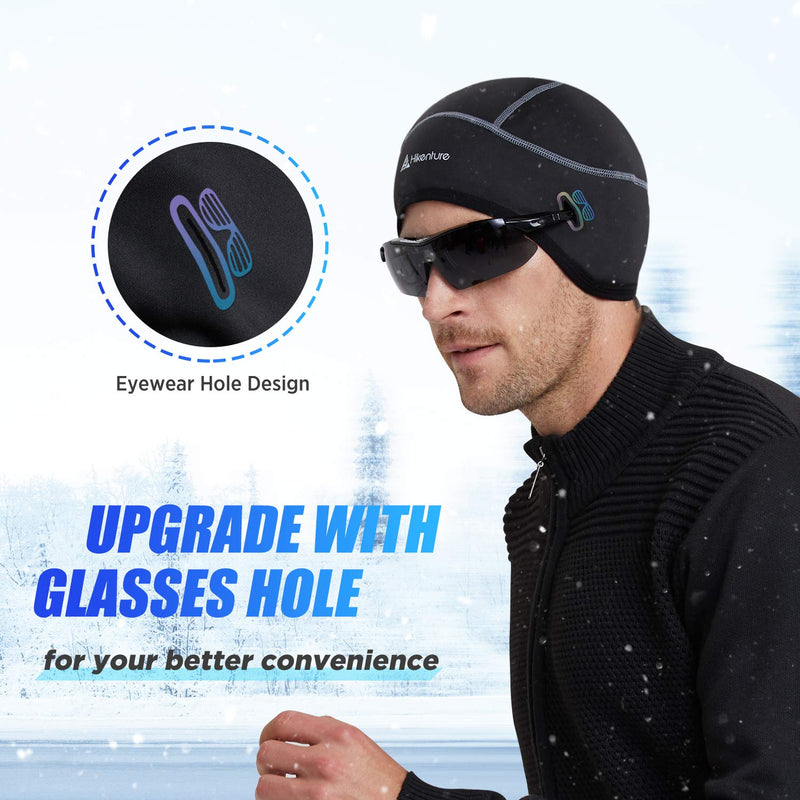 Hikenture Skull Cap Helmet Liner with Glasses Holes, Winter Thermal Cycling Cap for Men & Women, Cycling Hat Beanie Black