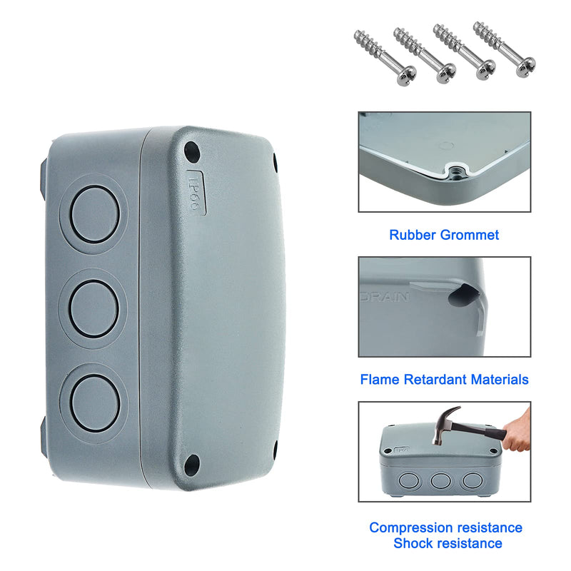 Nineleaf 1PK Outdoor Junction Box ABS Plastic Dustproof IP66 Waterproof Universal Electrical Boxes Project Enclosure Grey 4 7/8" 3 1/4" 2 1/4" inch (125x86x62mm) fit 20mm Cable Gland for Outdoor Use 125x86x62mm