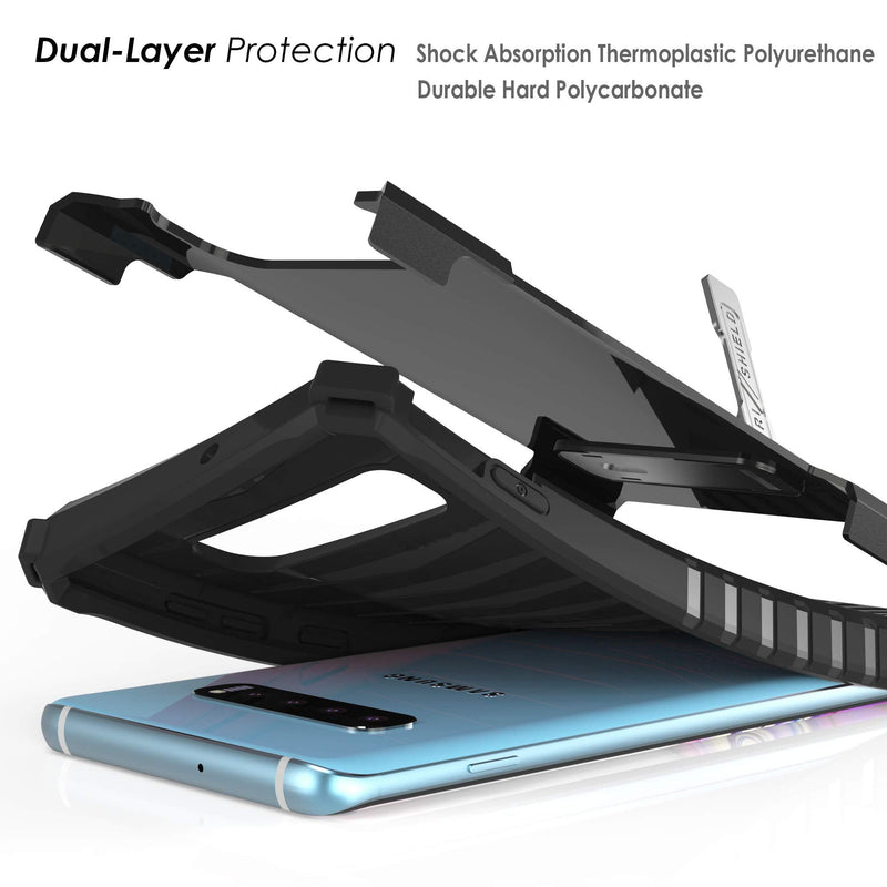 Beyond Cell TRISHIELD Series Rugged Cover with + [Belt Clip Holster] + [Built in Kickstand] Compatible with Galaxy S10 Plus- US Flag Skull #2 Galaxy S10+ Plus
