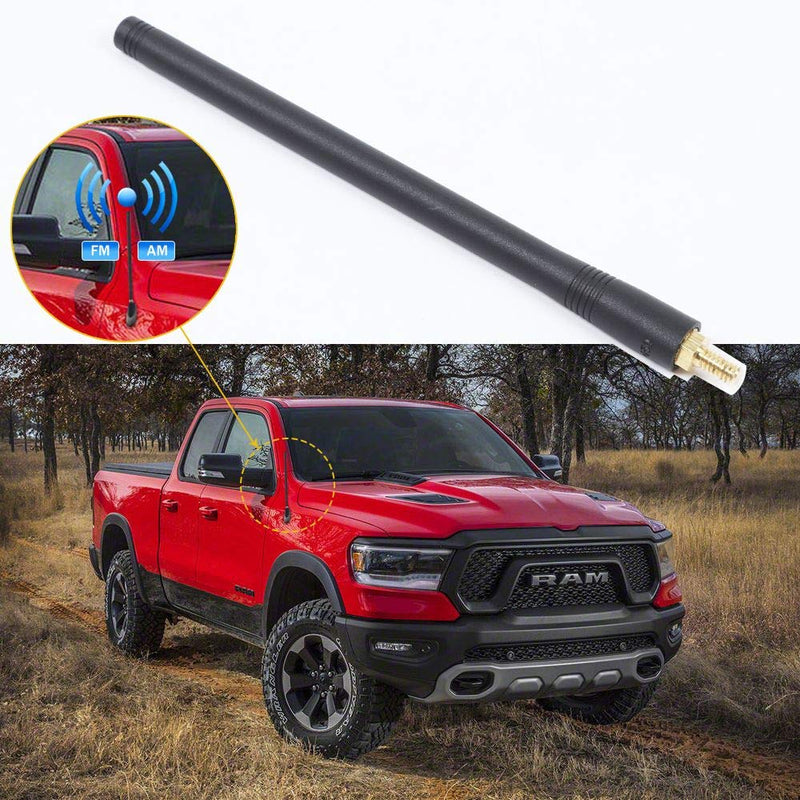JeCar 7.5 Inch Reflex Short Antenna Replacement Metal ABS Radio Antenna Designed for Optimized FM/AM Reception for 2010-2015 Dodge Ram Truck 1500, Black