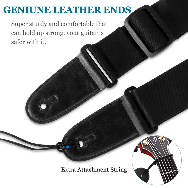 TDTOK Guitar Strap, 2" Wide Extra Long Adjustable Non-Slip Guitar Straps for Acoustic/Electric Guitar & Bass, With Leather Ends, Gift for Guitarist/Bass Player/Guitar Beginner, Classic Black