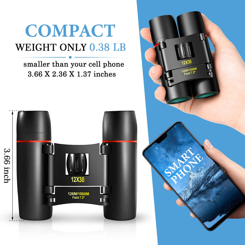 [AUSTRALIA] - WRNRN 12X30 Small Binoculars for Adults Kids, Large Eyepiece Compact Binocular with Clear Vision, Lightweight Mini Binoculars for Travel Opera Theater Hiking Bird Watching Football 