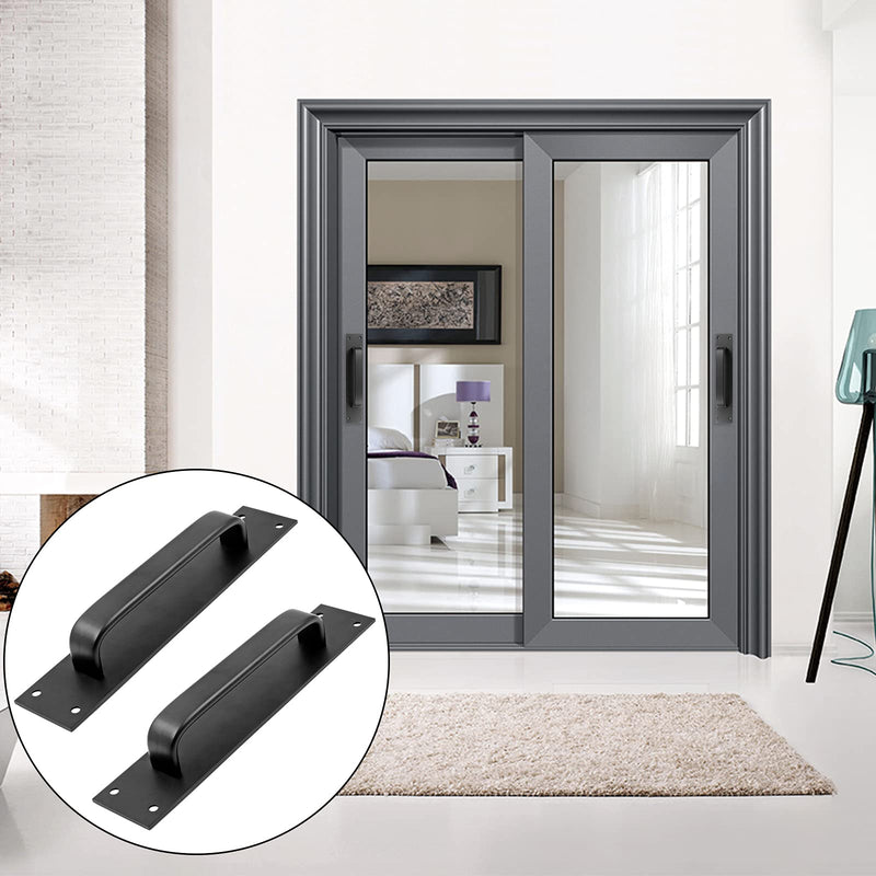Jiozermi 2 Pack Sliding Barn Door Handle, 7.9 Inch Gate Door Handle, Aluminium Alloy Door Pull Handle for Sliding Barn Door Gate Cabinet Closet Drawer Garage Shed, Black