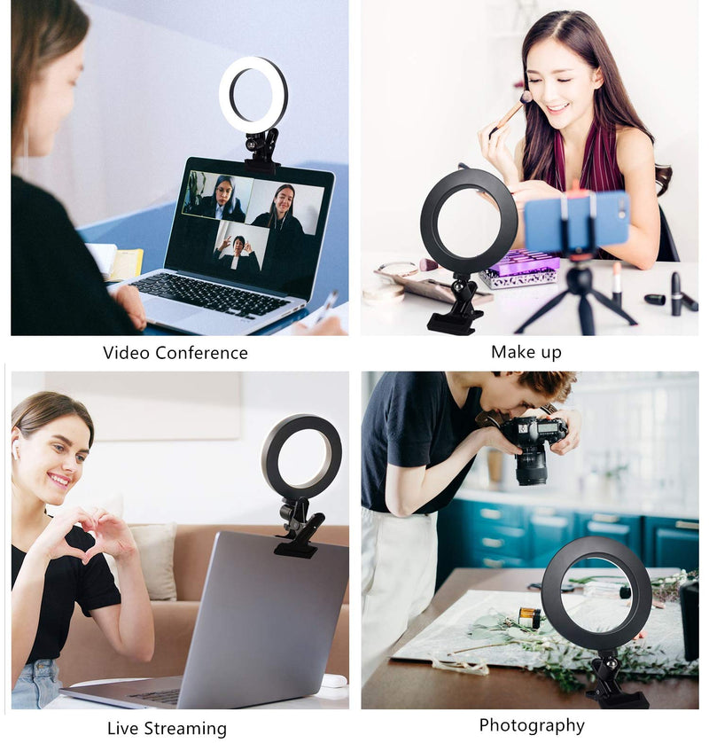 Video Conference Lighting,6.3" Selfie Ring Light with Clamp Mount for Video Conferencing,Webcam Light with 3 Light Modes&10 Level Dimmable for Laptop/PC Monitor/Desk/Bed/Office/Makeup/YouTube/TIK Tok