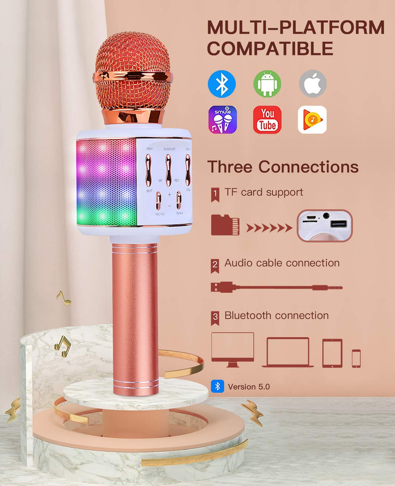 BlueFire Bluetooth Karaoke Wireless Microphone Machine with LED Lights, Portable Microphone for Kids, Gifts Toys for Kids, Girls, Boys and Adults (Pink)