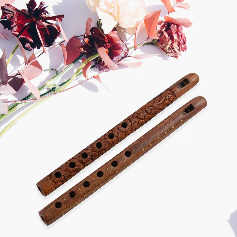 Shop LC Set of 2 Beautiful Musical Instrument Handcrafted Wooden Flutes Traditional Dark Brown