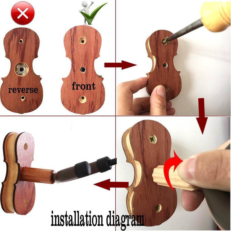 Violin Hanger with Bow Hanger - Hardwood Home & Studio Wall Mount Hanger for Violin/Viola (MA-5 Sapele)