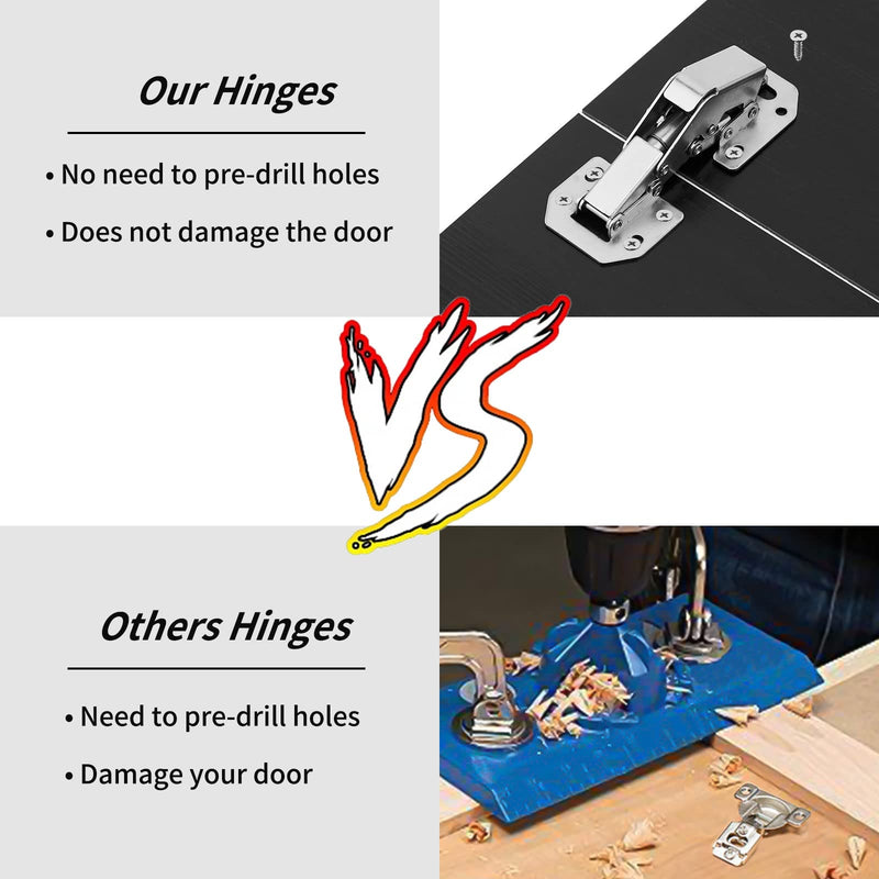 4 Pcs Soft Close Damping Hinges, Concealed Kitchen Cabinet Hinges, Frameless Hidden Hinges for Cupboard Door, Easy Installation Surface Mount Hinges with 32pcs Stainless Steel Screws, 90 Degree